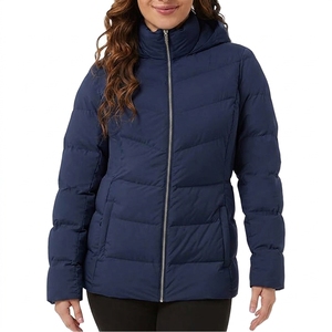 Women's Hooded Quilted Jacket With <b>Zipper</b> Closure Full Sleeve Winter Coat Solid Color Polyester Wadding Lightweight Warm - Product Image 2