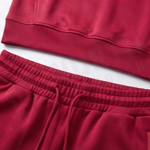 Survêtement à capuche rouge pour homme, fermeture éclair intégrale, couleur unie, vêtements de sport décontractés avec poches latérales, tissu polyester respirant, vêtements d'automne - Product Image 5