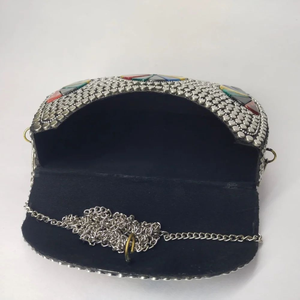 <b>Silver</b> Plated Mosaic Metal <b>Clutch</b> Bag Chain Strap Fashion Handcrafted Round Zinc Alloy Design Custom Printed FAIZA CRAFT - Product Image 4