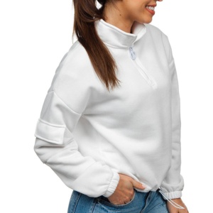 Sweat-shirt à col montant brodé pour femme avec logo personnalisé, nouvelle couleur unie sexy, 100% coton molletonné respirant pour l'hiver - Product Image 2