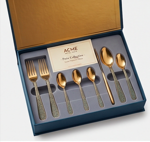 Juego de cubiertos Regale Antique Gold Royal con grabado antiguo en oro PVD, resistente al óxido, para grandes eventos, hoteles y restaurantes. - Product Image 3