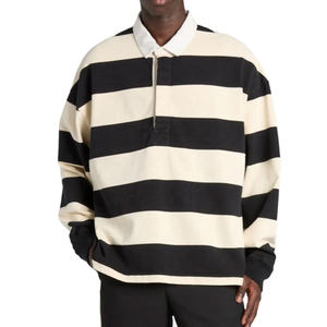 Men's Long Sleeve <b>Striped</b> Knitted <b>Polo</b> <b>Shirt</b> Casual Black And Cream Color Pattern Design - Product Image 1