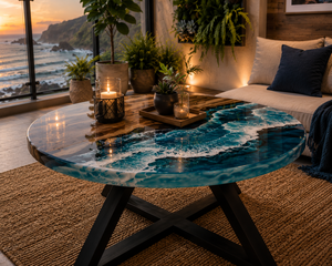 Mesa de Centro con Diseño de Olas de Playa, Mesa de Resina con Temática Oceánica, Mueble de Salón de Estilo Costero, Mesa Redonda de Resina Epoxi, Mueble de Lujo para Balcón - Product Image 3