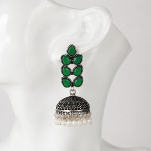 Indian Jhumka Oxidized <b>Silver</b> Multi Color Gemstone <b>Dangle</b> <b>Earrings</b> for Women Wholesale Supplier - Product Image 6
