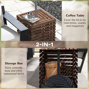 Tavolino da Caffè 2-in-1 in Legno Marrone per Patio con Base per Ombrellone e Vano Portaoggetti - Product Image 4
