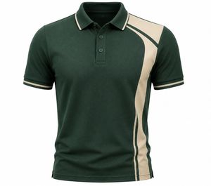 Polo de Manga Corta para Hombre, Color Beige con Bloques de Color, Tejido de Punto, Secado Rápido, Estilo Casual - Product Image 1