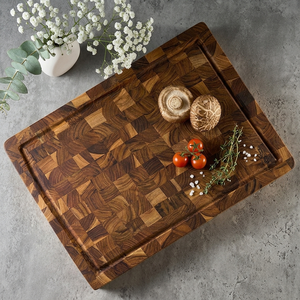 Juego de tablas de cortar de madera de teca premium con 3 ranuras para jugos, 2.5 cm de grosor, rectangulares, aptas para lavavajillas, antimoho, estilo bloque de carnicero para - Product Image 3
