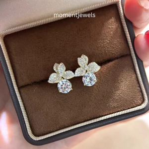 925 <b>Silver</b> Moissanite <b>Stud</b> <b>Earrings</b> Flower Shape Round Brilliant Cut Elegant Jewelry for Gift and Party - Product Image 5