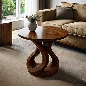 Table basse décorative en bois naturel faite à la main Table d'extrémité ronde rustique pour salon Table basse en bois massif - Product Image 2