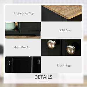 Mensole regolabili piano superiore in legno di gomma nero cucina credenza Buffet con 3 cassetti e 3 armadi - Product Image 6