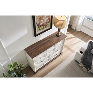 10 Drawer Rustic Wooden Dresser with Base Riser Trim Rustic <b>Chest</b> Drawers for Bedroom <b>Storage</b> - Product Image 3