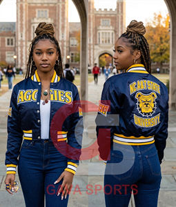 Chaqueta bomber satinada estilo casual streetwear, también conocida como chaqueta bomber con letras griegas, resistente al viento, para mujer, estilo universitario y HBCU. - Product Image 4