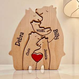 Ensemble de puzzles en bois personnalisés sur le thème de la famille d'ours |   Sculpture artisanale pour la décoration de la maison |   Commandes en gros |   Meilleur prix, fourniture d'usine - Product Image 2
