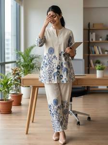 Ensemble 2 pièces pour femmes, imprimé floral beige, haut à manches trois quarts, pantalon droit, vêtements décontractés, printemps été, coupe ample - Product Image 2