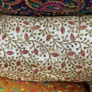 Tela Bordada Mono Banglori de Alta Calidad, Sin Tejer, Suave, de Peso Medio, Mezcla de Seda, con Cuentas Florales, para Vestidos y Saris - Product Image 1