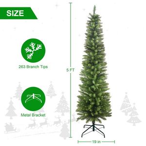 Albero di Natale Artificiale Verde Sottile in PVC da 180 cm con 358 Punte, Base in Metallo Stabile, Design Salvaspazio per Ambienti Ristretti - Product Image 6