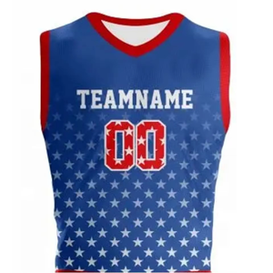 Conjunto de Camiseta de Baloncesto Teamname, Sin Mangas, Cuello en V, Sublimada, Estrellas Rojas y Azules, Corte Atlético, Unisex, Adultos, Todas las Temporadas - Product Image 4