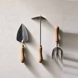 Collection d'outils de jardinage robustes en fer carbone avec poignée en bois pour désherber, creuser et planter - Product Image 1