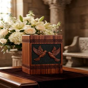 Natural Wood Cremation Urn Carved Birds Design <b>Memorial</b> <b>Keepsake</b> <b>Box</b> for Adult Burial Home Shrine Decorative - Product Image 5