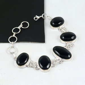 New Arrival 925 Sterling Silver Black Onyx Link <b>Bracelet</b> Handcrafted Natural Opaque Gemstone Oval <b>Stone</b> Chain <b>Bracelet</b> Jewelry - Product Image 1