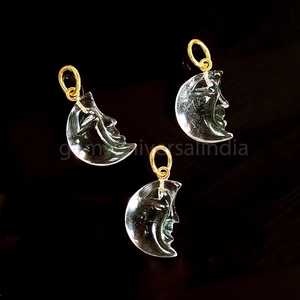Pendentif demi-lune en quartz cristal naturel sculpté, plaqué or, argent sterling 925, breloque pour fabrication de bijoux DIY - Product Image 6