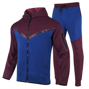 Custom Men's Color Blocking Tracksuit <b>Set</b> <b>Knitted</b> Polyester Cotton Full Zip Mock Neck Jacket Pants Autumn Casual Wear Breathable - Product Image 1