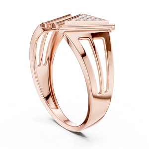 Bague de luxe en or rose 14K/18K pour homme sertie de diamants |   Bague géométrique à diamants en grappe de forme triangulaire |   Bijoux fins de créateurs modernes - Product Image 4
