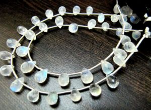 Genuine White <b>Rainbow</b> Moonstone Faceted <b>Drop</b> Shape Blue Flashy Moonstone Beads Size 6x8mm to 8x10mm Strand 8 inch long - Product Image 3