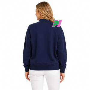 Sweat-shirt à col montant pour femme Pook International, modèle Arkansas, avec lettrage appliqué personnalisé, broderie de haute qualité, bleu marine, 100% coton - Product Image 2