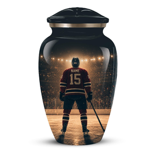Custom Metal Cremation Urn Adult Ashes <b>Memorial</b> <b>Keepsake</b> Vase with Personalized Hockey Theme - Product Image 6