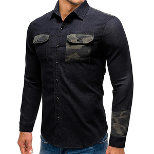 Wholesale Men Denim Shirts - Vintage Light Blue Long Sleeve Cotton Jean Shirt <b>Top</b> for Male Casual Wear - Product Image 1