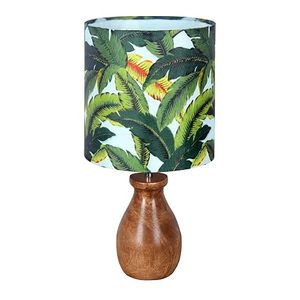 Tropical <b>Leaf</b> Print Coastal Design Wooden Base Tabletop Lamp Decorative <b>Lighting</b> for Housewarming Living Room Bedroom - Product Image 3