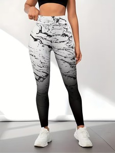 Leggings de cintura alta con estampado ondulado para mujer |   Pantalones de Yoga con Estampado Abstracto de Olas por Sublimación |   Leggings Deportivos de Poliéster y Elastano para Gimnasio - Product Image 1