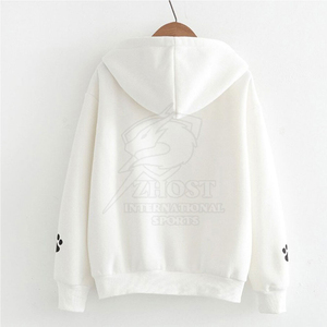 เสื้อฮู้ดดี้โอเวอร์ไซส์ผ้าฝ้ายปักลายหน้าแมวสีขาวสำหรับผู้หญิง พร้อมดีเทลแขนเสื้อรูปอุ้งเท้า สไตล์ลำลองแนวสตรีทแวร์ - Product Image 2