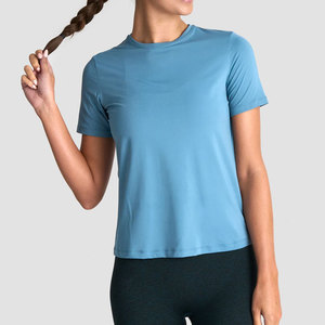 Camiseta Deportiva de Yoga Lisa para Gimnasio, Top Personalizado al por Mayor, Fabricante de Ropa de Fitness, Top Deportivo de Manga Corta de Color Sólido - Product Image 5