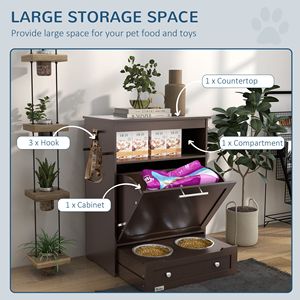 Stazione di Alimentazione Portatile per Animali Domestici in Bambù Grigio con Contenitore per Cibo, Ciotole Rialzate e Accessori per l'Idratazione - Product Image 5