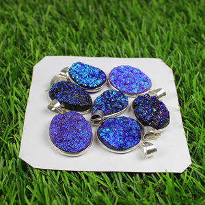 จี้ตัวเรือนอัญมณี Druzy,เครื่องประดับสร้อยคอชุบเงินสเตอร์ลิงเครื่องประดับจี้อัญมณีสไตล์โบโฮไทเทเนียมธรรมชาติ - Product Image 4