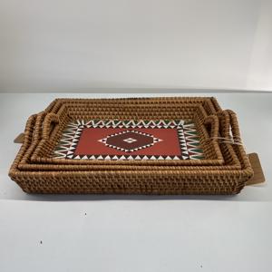 Juego de bandeja de madera de ratán de 3 piezas para comida, utensilios domésticos, frutas y decoraciones para el hogar para venta al por mayor MK01 para Cocina - Product Image 6