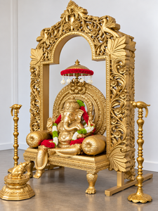 Idole Vinayaka de luxe finition dorée pour décoration de mariage – Achetez un Ganesha traditionnel du sud de l'Inde pour l'entrée de la salle de convention aux États-Unis - Product Image 3