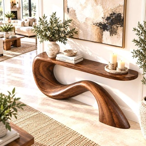 Mesa Consola de Madera Maciza Hecha a Mano, Mesa de Entrada Moderna y Orgánica con Base Escultural Fluida, Estilo Minimalista y Natural para el Hogar - Product Image 4