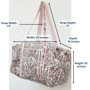 Bolsa de Viaje de Algodón con Estampado Floral Hecho a Mano en Jaipur, Bolsa de Fin de Semana de Gran Capacidad, Bolsa de Viaje Sostenible para Mujer con Cierre de Cremallera - Product Image 5