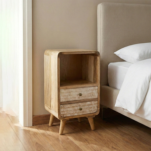 Modern Wooden Nightstand with Storage – Solid Wood Bedside Cabinet with Shelf Wooden Bed <b>Side</b> <b>Tables</b> with <b>Drawers</b> - Product Image 2