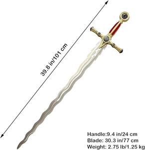 Épée Cérémonielle Maçonnique Médiévale Rouge en Acier Inoxydable avec Plaque de Présentation pour Collection, Cosplay - Product Image 4