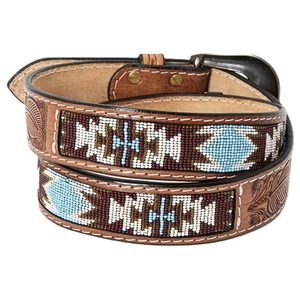 Nouvelle Tendance Ceinture en Cuir Purement Perlée à la Main pour Hommes et Femmes, Motif Floral Sculpté à la Main, Style Western Cowboy Cowgirl, Ceinture Ethnique de Style Tribal - Product Image 6