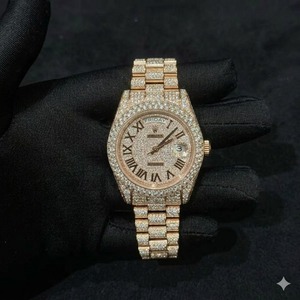 Montre mécanique de luxe personnalisée entièrement sertie de diamants en acier inoxydable avec un savoir-faire exquis pour les montres de marque - Product Image 4