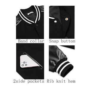 Chaqueta Bomber Estilo Universitario Clásica con Botones para Hombre, Chaqueta Varsity Casual con Mangas de Cuero - Product Image 5