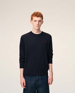 Men's Navy Crew Neck <b>Sweater</b> Embroidered Heart Logo Regular Fit Knitted Cotton <b>Pullover</b> Casual Autumn Wear - Product Image 4