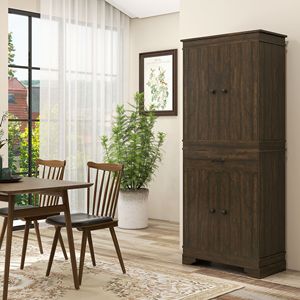 Mobile dispensa moderno da 72 pollici in noce, con 4 ante, per cucina, con ripiani e cassetti in MDF e pannelli di legno di pino - Product Image 2