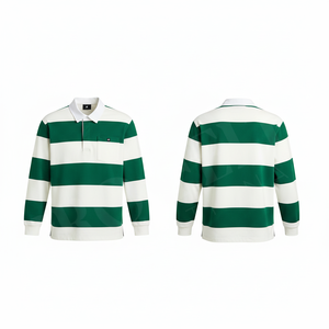 Polo à manches longues rayé imprimé sur mesure pour homme, style rugby décontracté, mélange de coton, confortable, streetwear tendance - Product Image 3