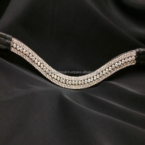 Chaîne de cristaux blancs transparents de haute qualité, faits à la main, en forme de vague, 5 rangées de diamants, bandeau de tête de cheval en cuir véritable fantaisie, tailles personnalisées - Product Image 6